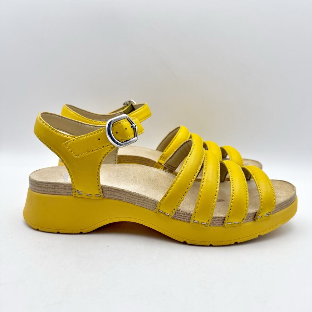 Dansko Womens Roxie Platform Sandals EU 39 US 9 Yellow Leather GUC - Picture 3 of 15